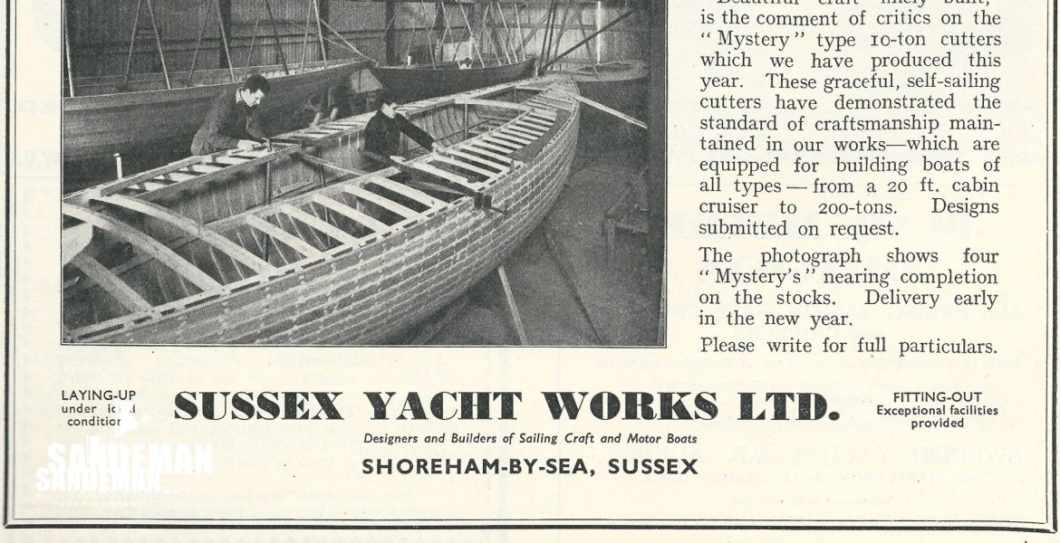 SUSSEX YACHT WORKS MYSTERY CLASS AD 1938