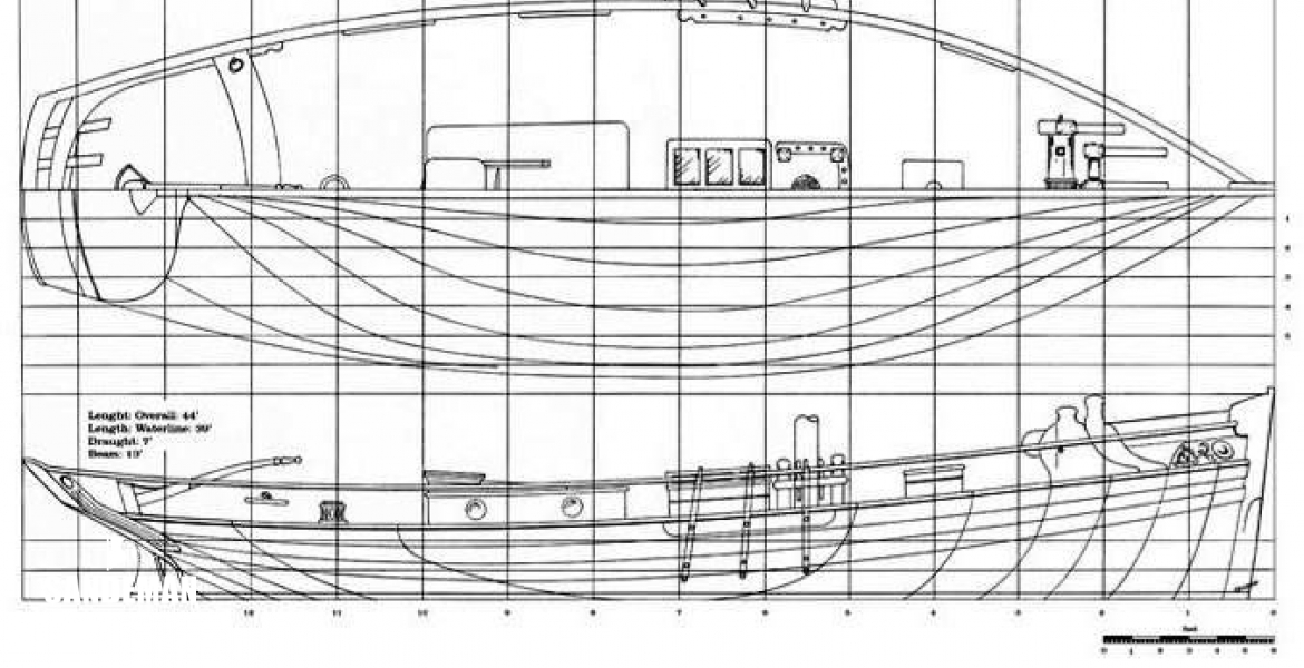 44ft sheer and half breadth plan