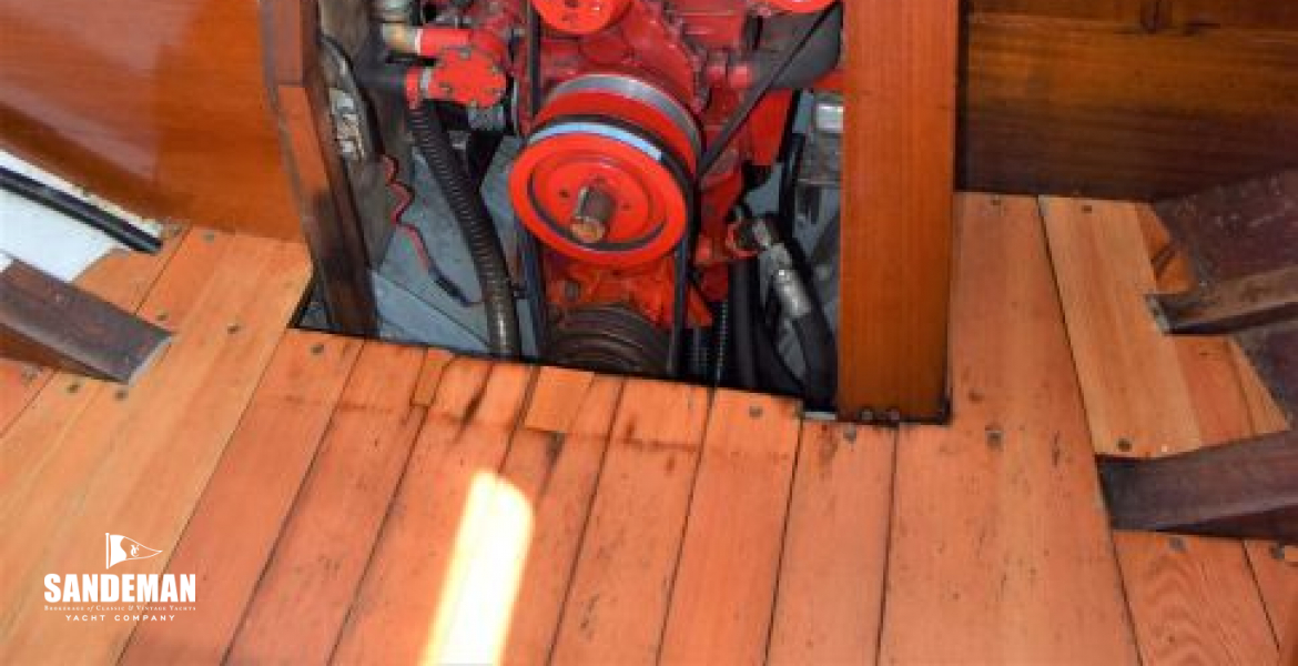 Engine space aft of companionway 