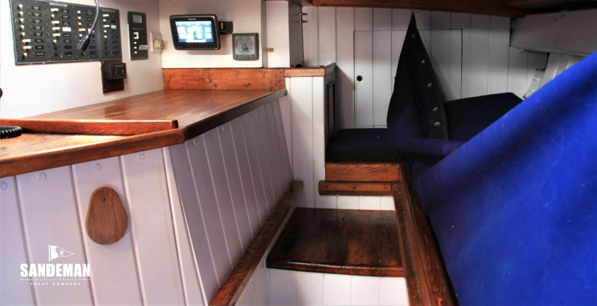 Qtr berth and engine box nav station under cockpit