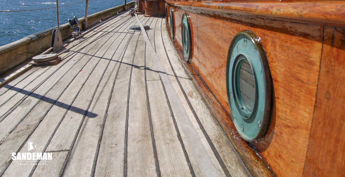 Starboard side deck view aft