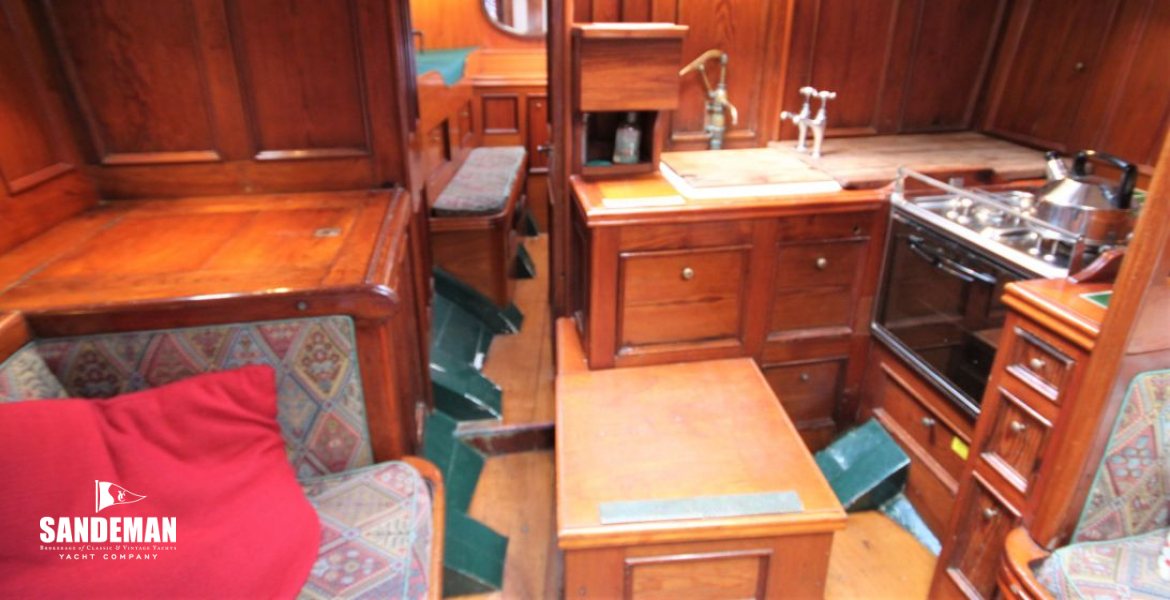 View aft to chart table, passage aft & galley
