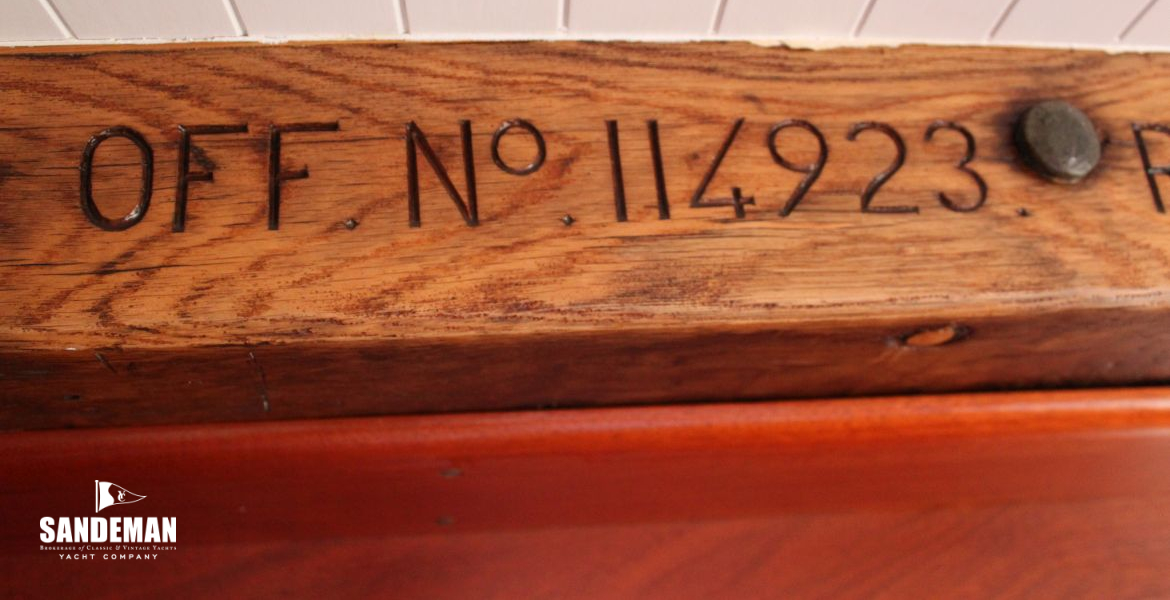 Deck beam carved and marked
