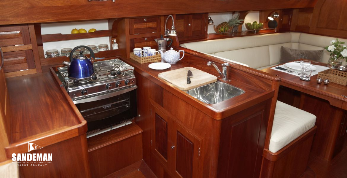 Galley and saloon to port