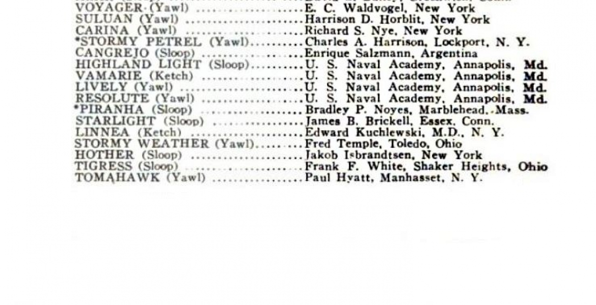Entry List 1948 Bermuda Race