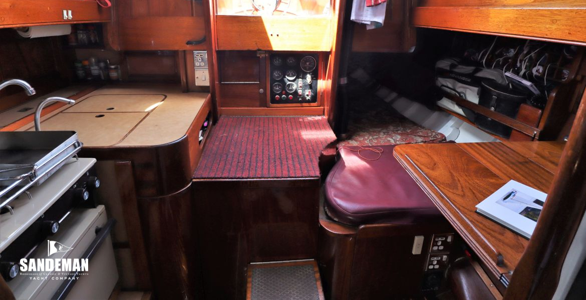 Galley, Companionway, chart table, view aft