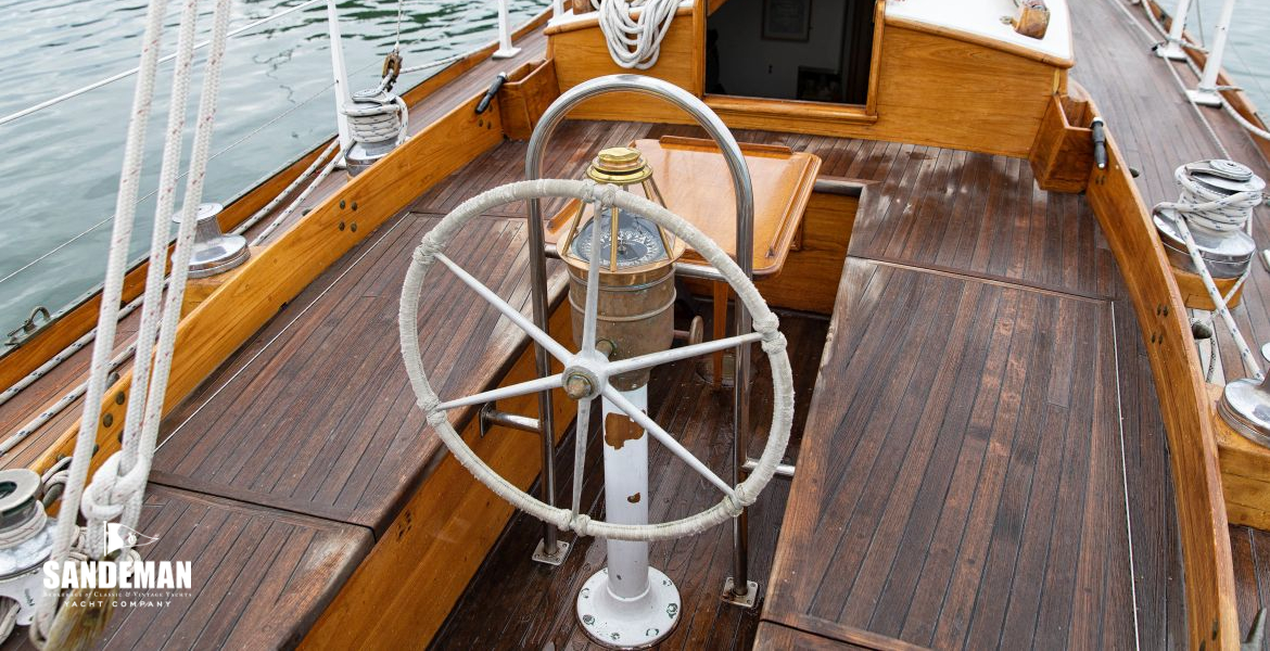 Cockpit view to companionway with table
