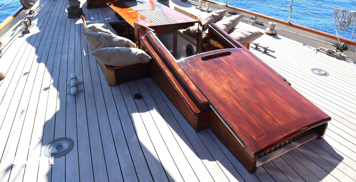 Companionway hatch and cockpit view aft