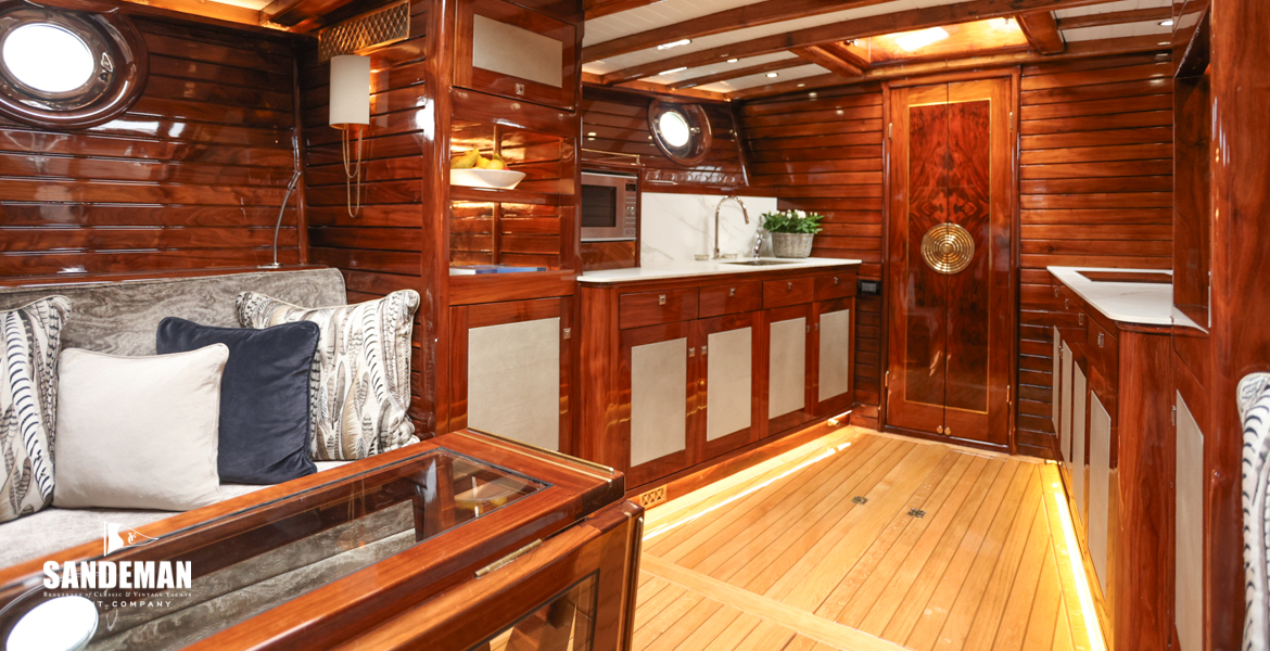 Saloon and galley view forward to port