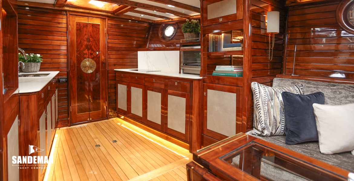 Saloon and galley view forward to starboard