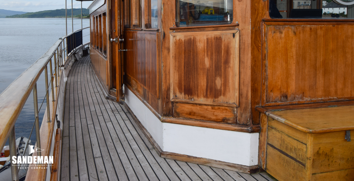 Starboard side deck view aft
