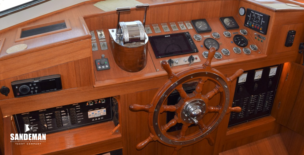 Helm view fwd to stbd; ship's electrical panels