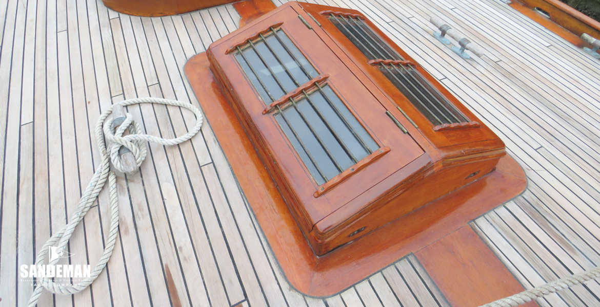 View aft over owner cabin skylight and cockpit